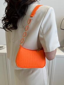 Mini Bag Crocodile Embossed Solid Color Zipper Funky