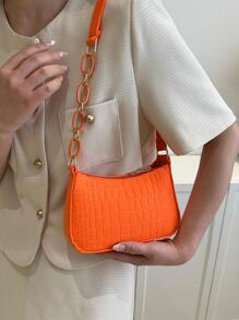 Mini Bag Crocodile Embossed Solid Color Zipper Funky