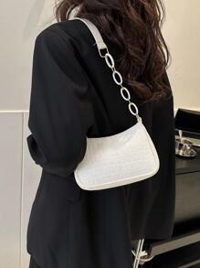 Mini Bag Crocodile Embossed Solid Color Zipper Fashionable, Beach Purse, Perfect For Summer, Vacation & Daily Use