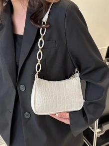 Mini Bag Crocodile Embossed Solid Color Zipper Fashionable, Beach Purse, Perfect For Summer, Vacation & Daily Use