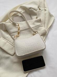 Mini Bag Crocodile Embossed Solid Color Zipper Fashionable, Beach Purse, Perfect For Summer, Vacation & Daily Use