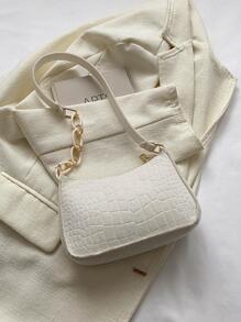 Mini Bag Crocodile Embossed Solid Color Zipper Fashionable, Beach Purse, Perfect For Summer, Vacation & Daily Use