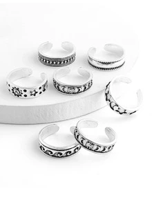 7 piezas/set Anillo de dedo con textura - Multicolor - Ver 4