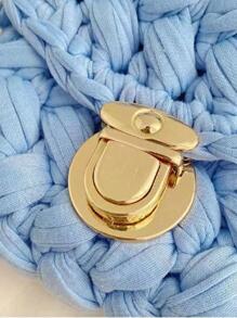 azul Bolso de ganchillo de moda con solapa con cadena con tira Bolso cartera - Azul - Ver 4