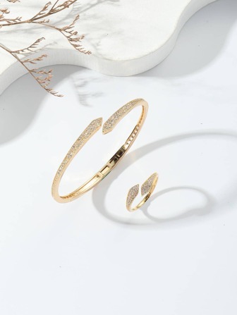 2pcs/set Rhinestone Decor Jewelry Set