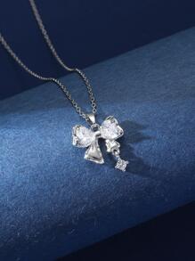 Vòng cổ mặt dây chuyền hình nơ đính đá Zirconia - Bạc - Xem 1