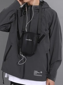 Mini Men Letter Graphic Square Bag Casual Style - Black - View 1