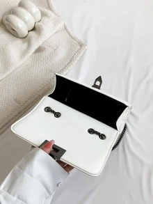 Fashionable Diamond Grid Stitching Mini Shoulder Bag With Chain & Rivet Decoration For Women - White - View 5