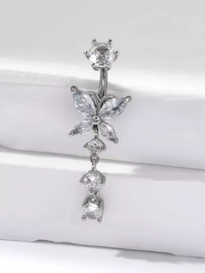 Rhinestone Butterfly Decor Navel Belly Ring