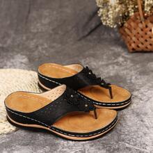 Women Flower Decor Flip-Flops, Fashion Flip-Flops Summer - Black - View 4