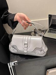 防水、輕便、便攜式、經典、休閒哥特式、Y2K 風格、朋克風格、萬聖節搗蛋包萬聖節派對用品手提包萬聖節、萬聖節幽靈哥特式幽靈時髦單肩包銀色翻蓋按扣PU 適合大學、青少年、女式、女士非常適合萬聖節、假期、度假、購物、戶外 - 銀色 - 查看 4