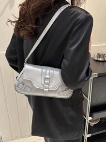 防水、輕便、便攜式、經典、休閒哥特式、Y2K 風格、朋克風格、萬聖節搗蛋包萬聖節派對用品手提包萬聖節、萬聖節幽靈哥特式幽靈時髦單肩包銀色翻蓋按扣PU 適合大學、青少年、女式、女士非常適合萬聖節、假期、度假、購物、戶外 - 銀色 - 查看 5