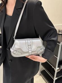 防水、輕便、便攜式、經典、休閒哥特式、Y2K 風格、朋克風格、萬聖節搗蛋包萬聖節派對用品手提包萬聖節、萬聖節幽靈哥特式幽靈時髦單肩包銀色翻蓋按扣PU 適合大學、青少年、女式、女士非常適合萬聖節、假期、度假、購物、戶外 - 銀色 - 查看 6