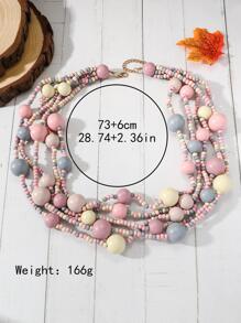 串珠多層次項鍊 - 彩色 - 查看 3