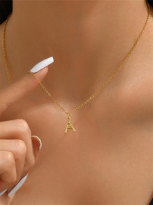 1件 时尚简约女士镂空26字母英文项链 - 金色 - 查看 5