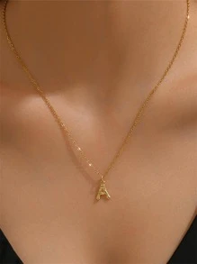 1件 时尚简约女士镂空26字母英文项链 - 金色 - 查看 3