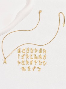 1件 时尚简约女士镂空26字母英文项链 - 金色 - 查看 4