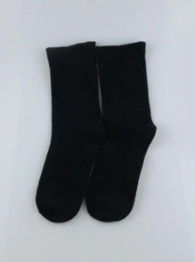 1雙男士素色休閒長筒襪適用於日常生活 - 黑色 - 查看 3