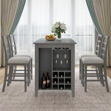 MERAX 5-Piece Multi-Functional Rubber Wood Counter Height Dining Set With Padded Chairs And Integrated 9 Bar Wine Compartment, Wineglass Holders For Dining Room - Grey - View 11