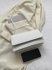 優雅方包白色小鋸齒紋壓花PU皮革 - 白色 - 查看 4