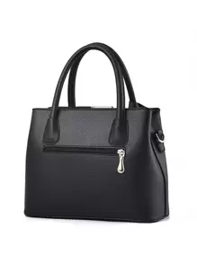 女士黑色簡約手提袋，適合日常穿搭 - 黑色 - 查看 3