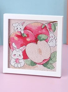 1 Tranh Hoạt Hình Thỏ & Táo Hoa Văn Tự Làm Tranh Gắn Đá - Nhiều màu - Xem 1
