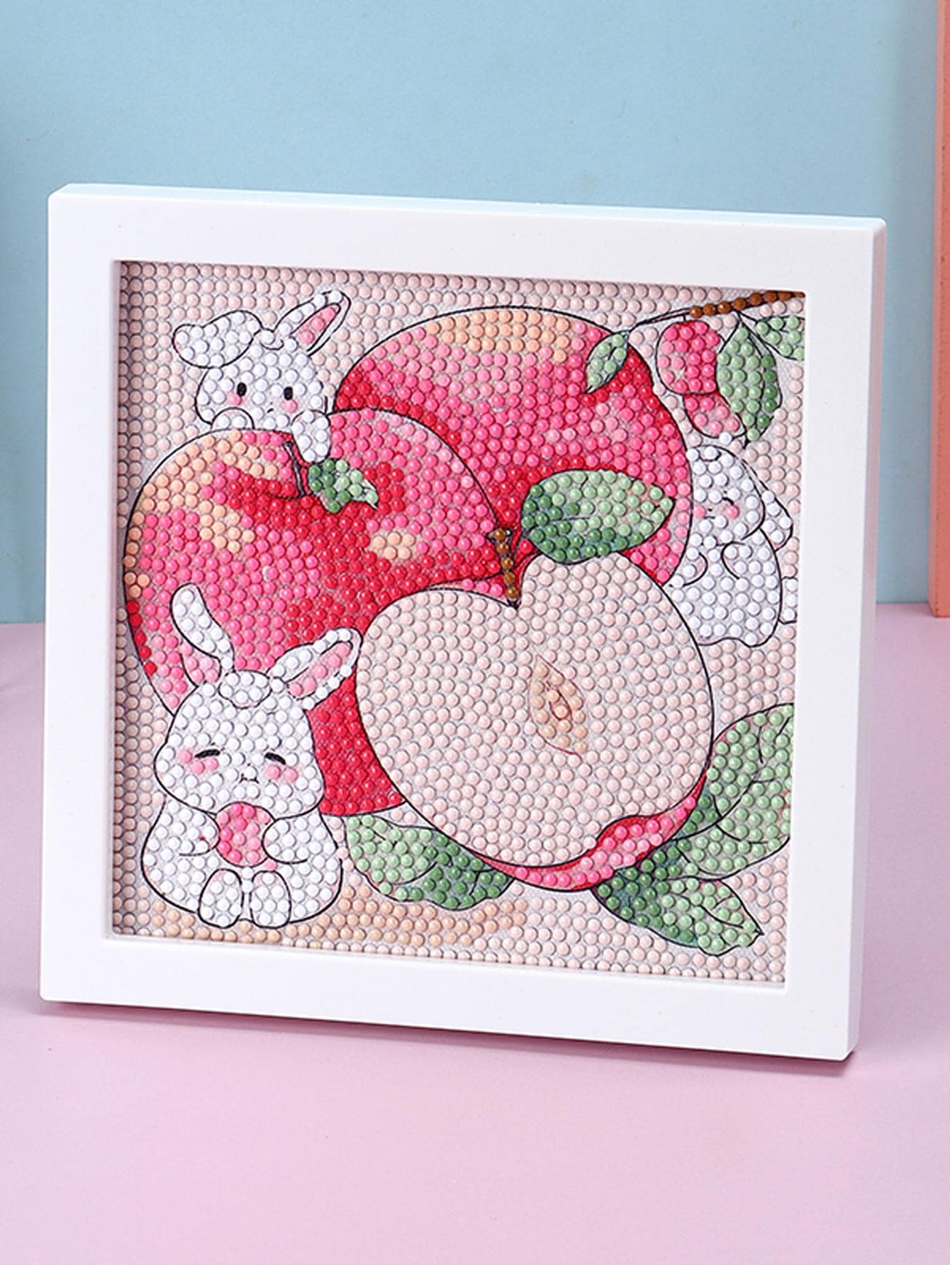 1 Tranh Hoạt Hình Thỏ & Táo Hoa Văn Tự Làm Tranh Gắn Đá - Nhiều màu - Xem 1