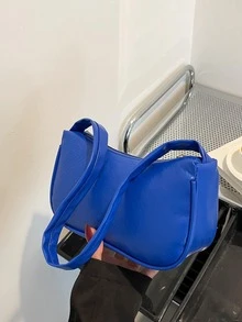 蛇皮壓紋流浪包，時尚腋下包，女士潮流單肩包 - 藍色 - 查看 3