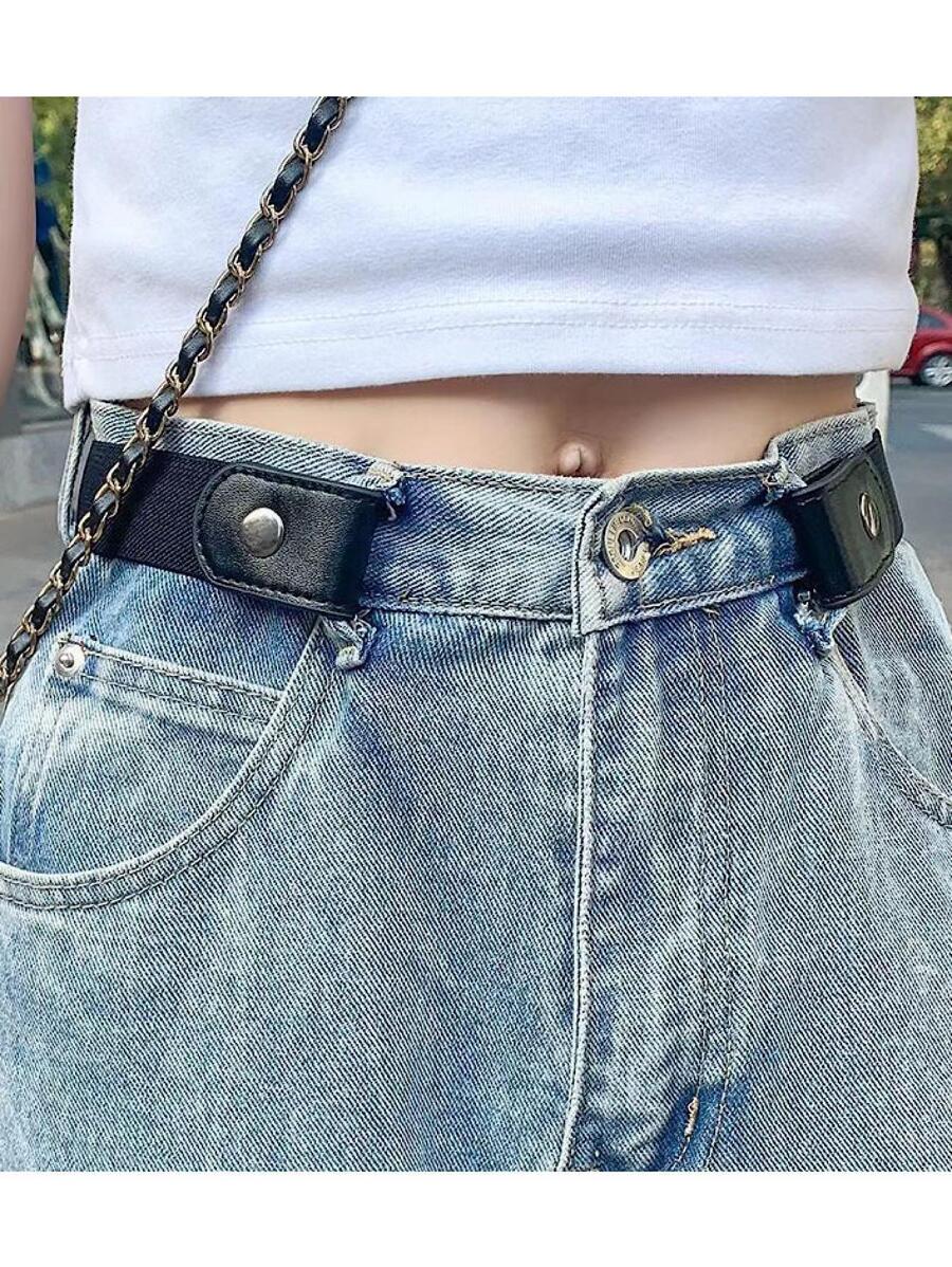 Minimalist Solid Buckle-free Belt - Black - View 1