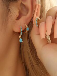 6-Piece Set Retro Turquoise And Rhinestone Geometric Drop Earrings In Multiple Colors, Natural Stone Pendant Earrings, Personalized Earring Gift Set, Elegant Jewelry For Women's Daily, Festival, Party, Date Wear