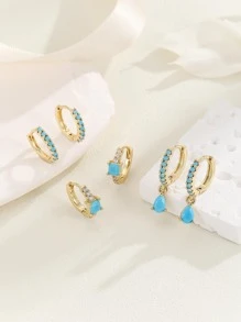 6-Piece Set Retro Turquoise And Rhinestone Geometric Drop Earrings In Multiple Colors, Natural Stone Pendant Earrings, Personalized Earring Gift Set, Elegant Jewelry For Women's Daily, Festival, Party, Date Wear