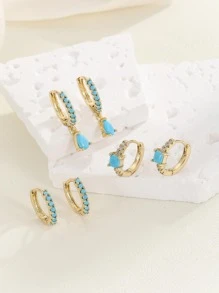 6-Piece Set Retro Turquoise And Rhinestone Geometric Drop Earrings In Multiple Colors, Natural Stone Pendant Earrings, Personalized Earring Gift Set, Elegant Jewelry For Women's Daily, Festival, Party, Date Wear