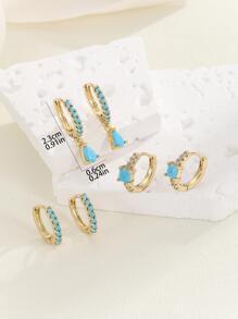 6-Piece Set Retro Turquoise And Rhinestone Geometric Drop Earrings In Multiple Colors, Natural Stone Pendant Earrings, Personalized Earring Gift Set, Elegant Jewelry For Women's Daily, Festival, Party, Date Wear