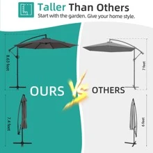 Vongrasig 9 FT Offset Patio Umbrella, Outdoor Hanging Market Cantilever Umbrella, With Fade Resistance & Water-Repellent UV Protection Fabric And Easy Tilt Adjustment For Backyard, Poolside And Garden, 8 Ribs - Dark Grey - View 7