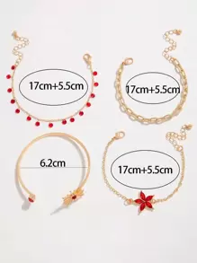 imoli Bộ 4 vòng tay hợp kim tối giản hình hoa hướng dương có tua rua dành cho nữ, quà tặng (Dây chuyền thủ công, chiều dài tùy chỉnh, số lượng tua rua khác nhau) - Đỏ - Xem 7