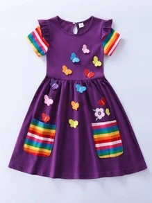 Đầm bé gái Xù Sọc Loại bướm Dễ thương - Màu tím - Xem 1