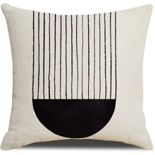 4入組幾何和條紋圖案現代亚麻裝飾抱枕套適用於家庭 - 黑與白 - 查看 4