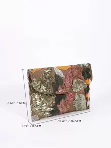 Sequin Embroidered Floral Envelope Clutch, Women's Fashion Sequin Patchwork Handbag, Party Evening Bag, Random Cut, Suitable For Women, Suitable For Parties, Weddings, Galas, Etc., Perfectly Matches Holiday Party Dresses, Evening Gowns And Sequin Dresses. Shiny Sequin Bag, Elegant Choice For Women. - Multicolor - View 4