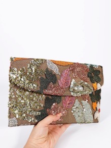 Sequin Embroidered Floral Envelope Clutch, Women's Fashion Sequin Patchwork Handbag, Party Evening Bag, Random Cut, Suitable For Women, Suitable For Parties, Weddings, Galas, Etc., Perfectly Matches Holiday Party Dresses, Evening Gowns And Sequin Dresses. Shiny Sequin Bag, Elegant Choice For Women. - Multicolor - View 5