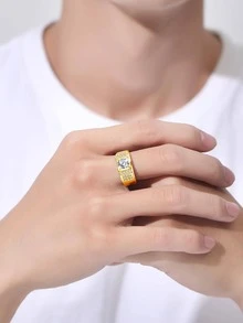1 Bạc Quyến Rũ Phòng Thí Nghiệm Tạo Ra Moissanite Trang Trí Nhẫn Bạc Cho Nam Cưới - Vàng - Xem 5