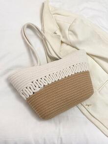 Vacation Straw Bag Two Tone No-closure Polyester - Multicolor - View 5