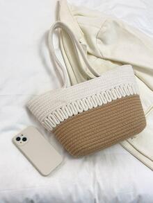 Vacation Straw Bag Two Tone No-closure Polyester - Multicolor - View 4