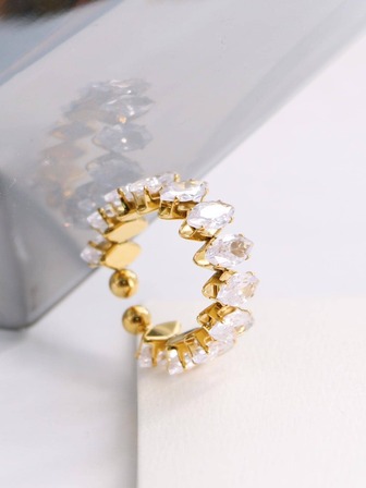 方晶鋯石裝飾開口戒指