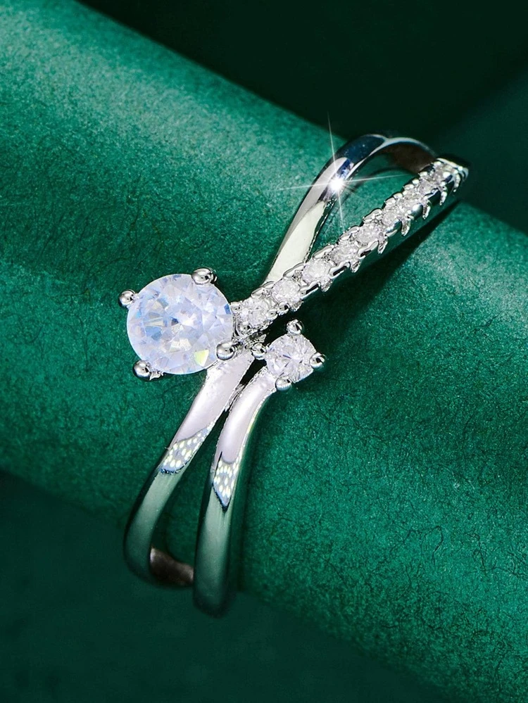 Cubic Zirconia Decor Ring - Silver - View 1