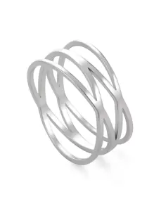 1 件不锈钢几何线条情侣戒指，时尚百搭，男女皆宜 - 銀色 - 查看 4