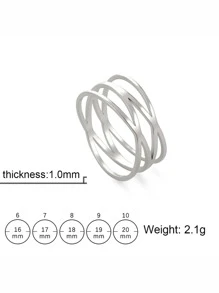 1 件不锈钢几何线条情侣戒指，时尚百搭，男女皆宜 - 銀色 - 查看 5