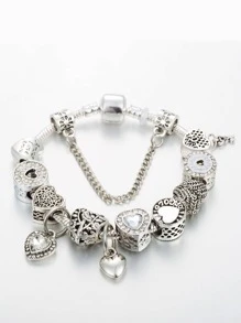 1 件时尚水钻装饰心形串珠手链女士约会礼物情人节 - 無色 - 查看 1