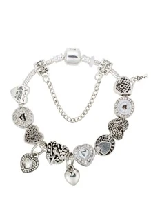 1 件时尚水钻装饰心形串珠手链女士约会礼物情人节 - 無色 - 查看 2