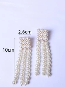 1 Đôi Bông Tai Vintage Châu Âu Và Châu Mỹ Phóng Đại Hình Vuông Hợp Kim Khảm Ngọc Trai Tua Rua Trực Tuyến - Màu be - Xem 8