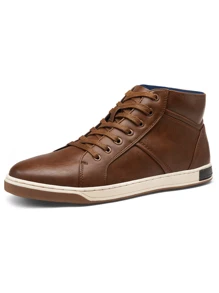 SHOESMALL Men's Fashion Dress Sneakers Casual Shoes Brown High Top Lightweight Chukka Boots Shoes For Men - 咖啡棕 - 查看 6